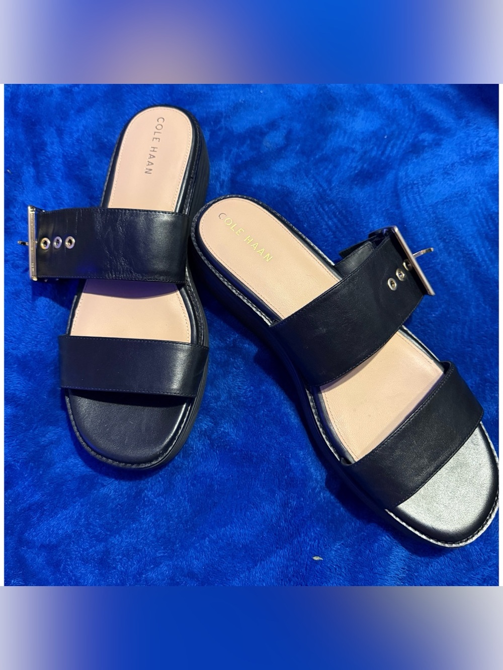 Cole Haan Black 
Leather Double-Strap Slide Sandals